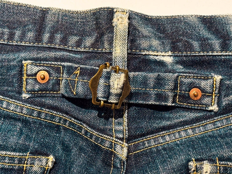1990s Made in Japan Levi’s 702XX Cinchback Big E Selvedge Denim Jeans - 34x33 (Tagged 34x36) - Lazy Sun
