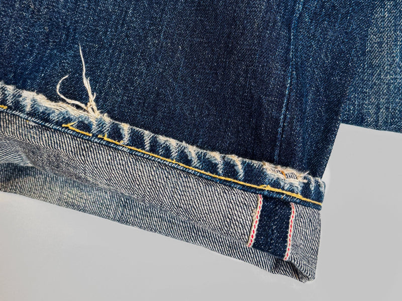 1990s Made in Japan Levi’s 702XX Cinchback Big E Selvedge Denim Jeans - 34x33 (Tagged 34x36) - Lazy Sun