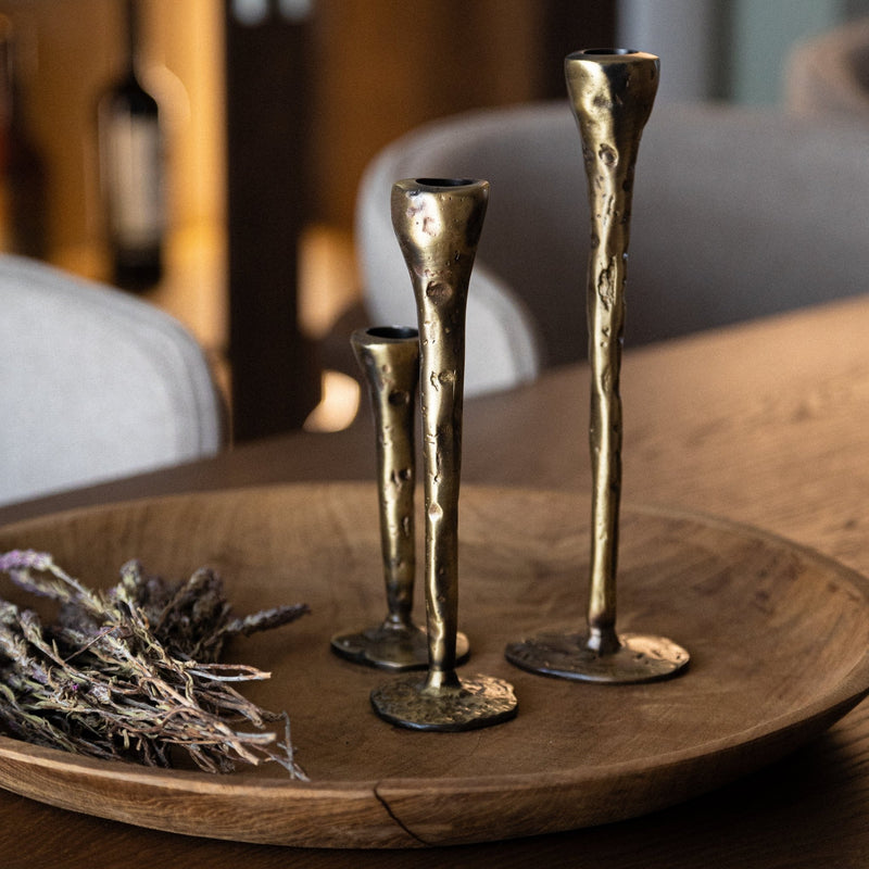Antique Brass Large Candlesticks - Set of 3 - Lazy Sun