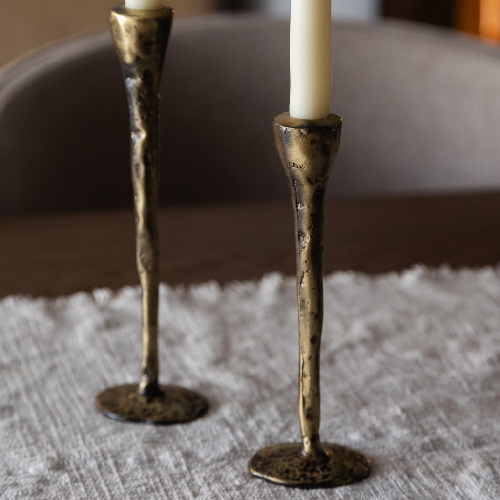Antique Brass Large Candlesticks - Set of 3