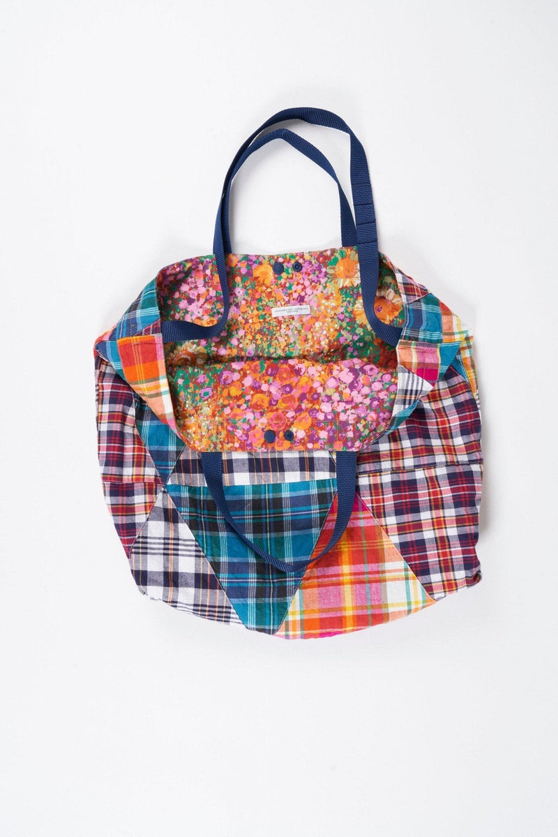 Carry All Tote - Multi Color Triangle Patchwork Madras - Lazy Sun