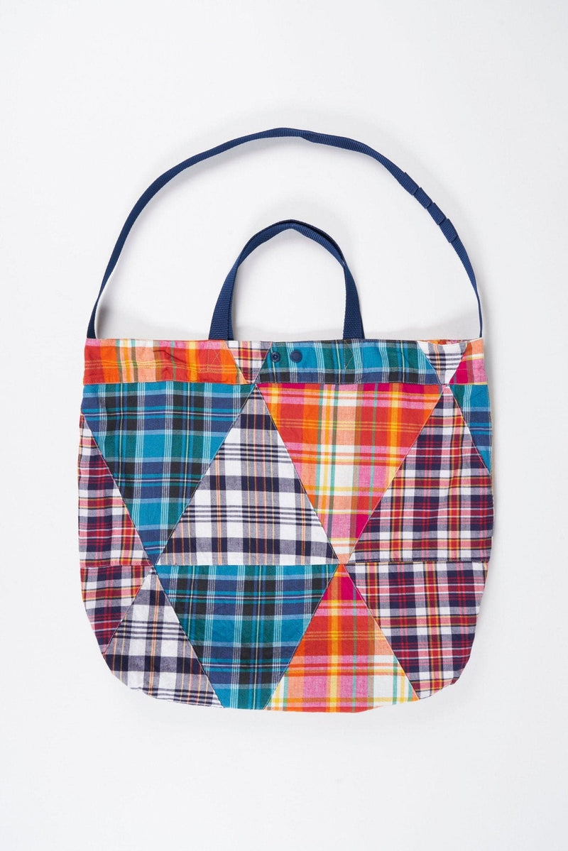 Carry All Tote - Multi Color Triangle Patchwork Madras - Lazy Sun