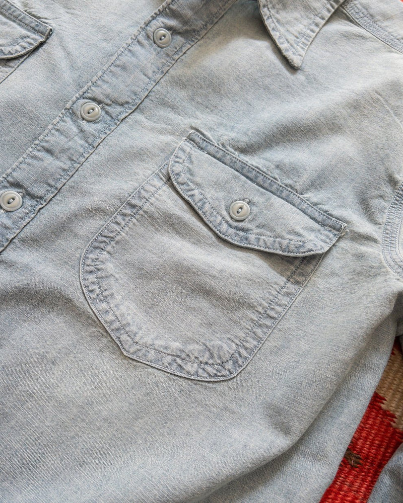 Chambray Workshirt - Washed and Sunfaded Indigo - Lazy Sun