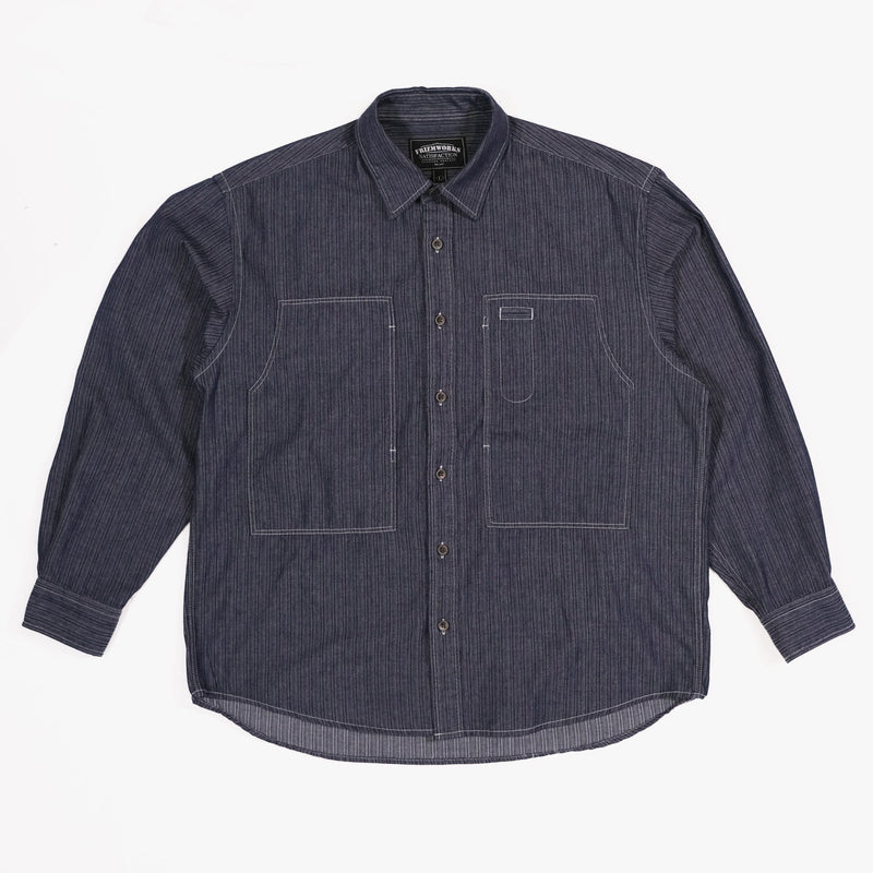 Cotton Denim Carpenter Pocket Work Shirt - Indigo Stripe - Lazy Sun