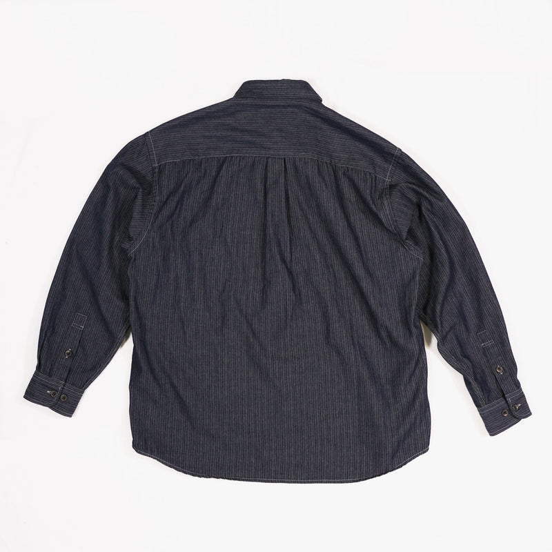 Cotton Denim Carpenter Pocket Work Shirt - Indigo Stripe - Lazy Sun