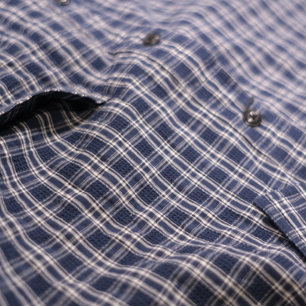 Cotton Seersucker Checked Shirt - Blue South