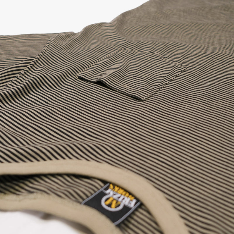 Cotton Thin Stripe Half Tee - Olive - Lazy Sun