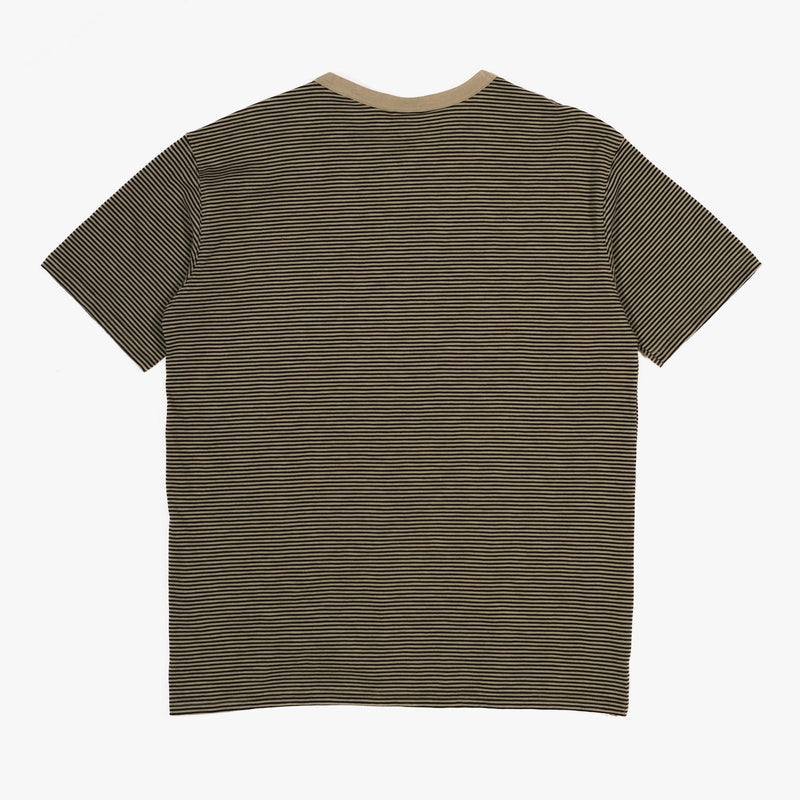 Cotton Thin Stripe Half Tee - Olive - Lazy Sun