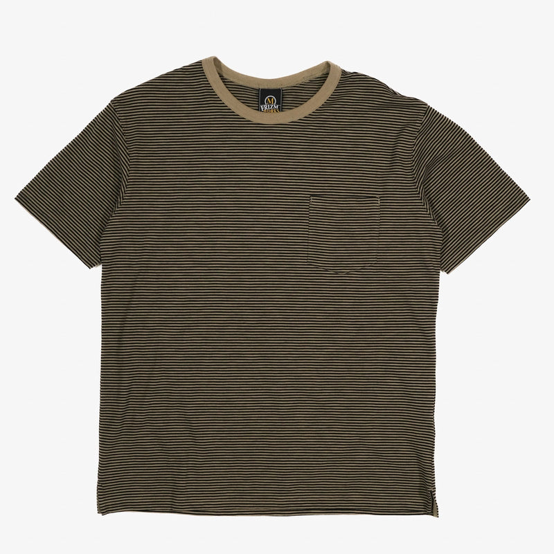Cotton Thin Stripe Half Tee - Olive - Lazy Sun