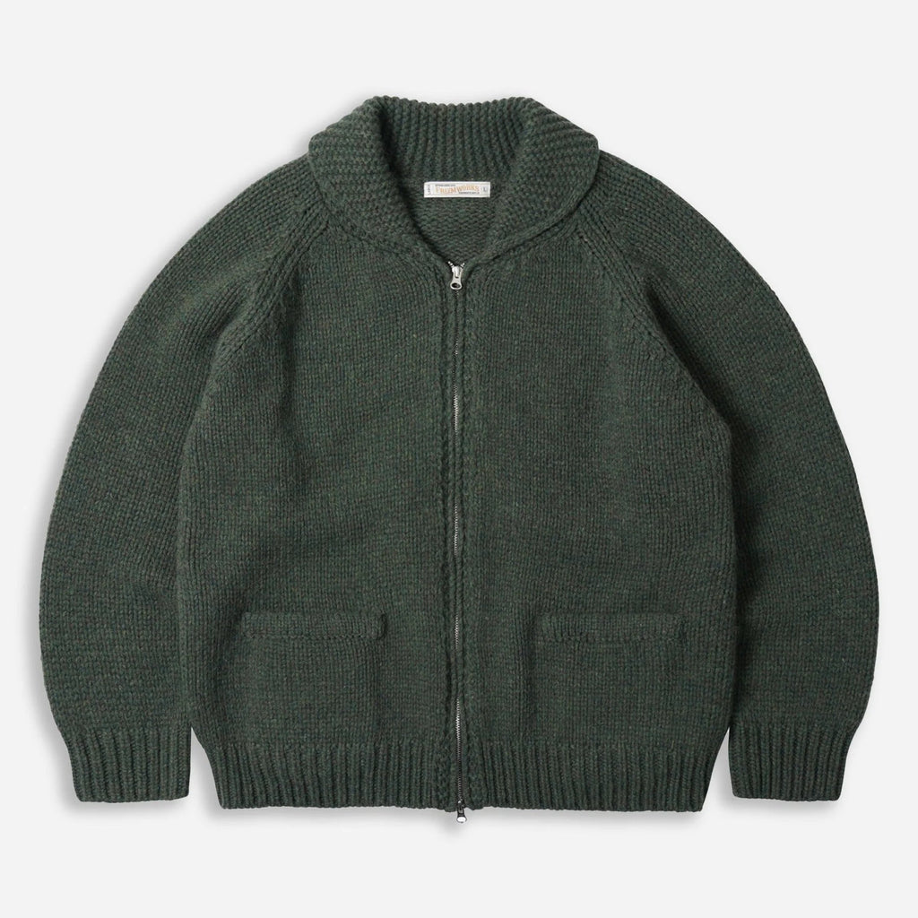 Heavy Cowichan Zip-Up Cardigan - Forest Green