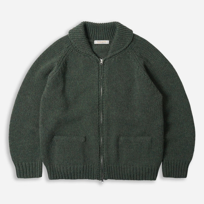Heavy Cowichan Zip-Up Cardigan - Forest Green - Lazy Sun
