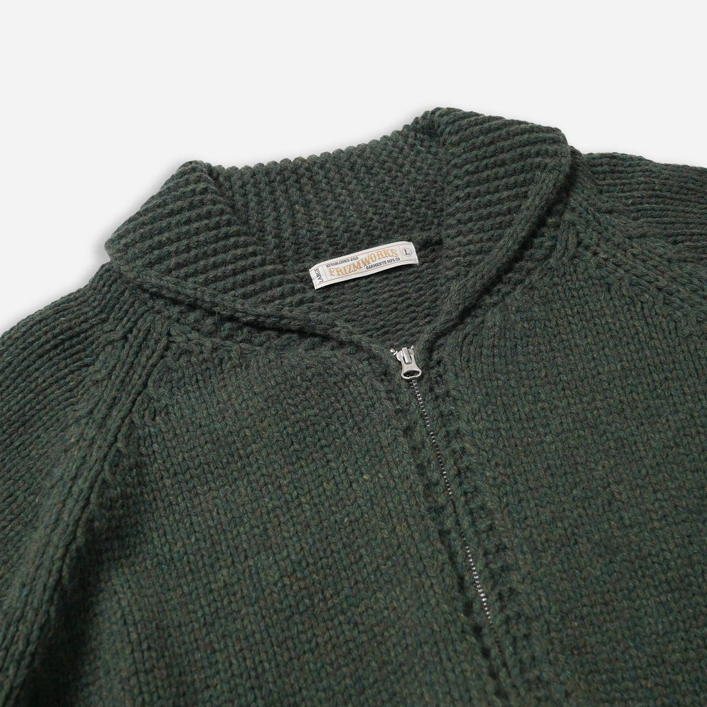 Heavy Cowichan Zip-Up Cardigan - Forest Green