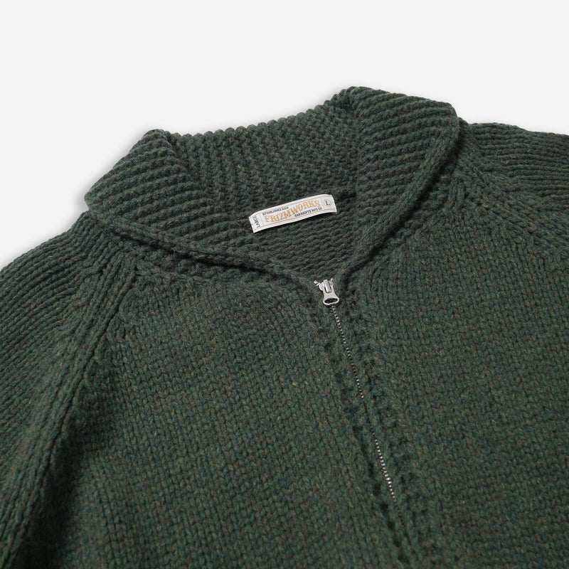 Heavy Cowichan Zip-Up Cardigan - Forest Green - Lazy Sun