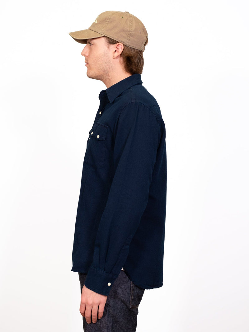 Indigo Yarn-Dyed Cotton Sateen Pearlsnap - Lazy Sun