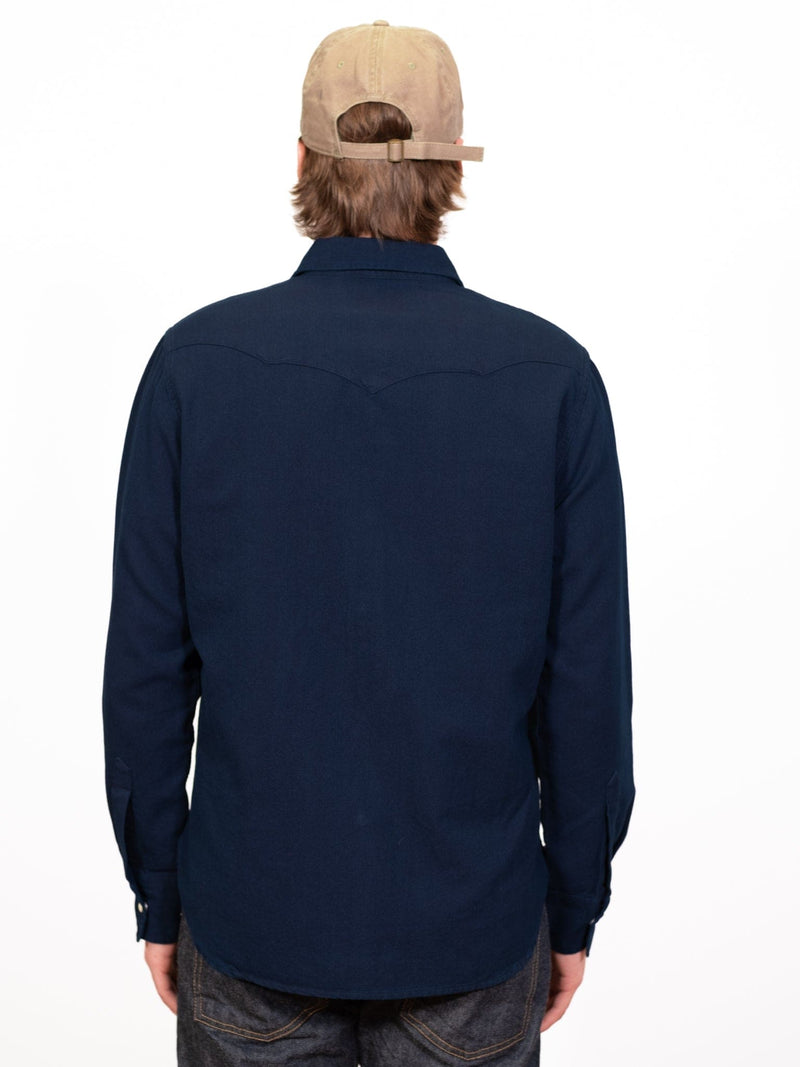 Indigo Yarn-Dyed Cotton Sateen Pearlsnap - Lazy Sun