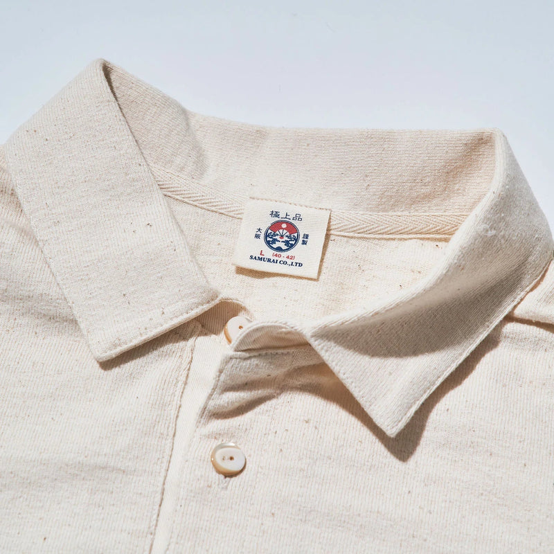 Japanese Cotton Heavyweight Polo Shirt - Natural - Lazy Sun