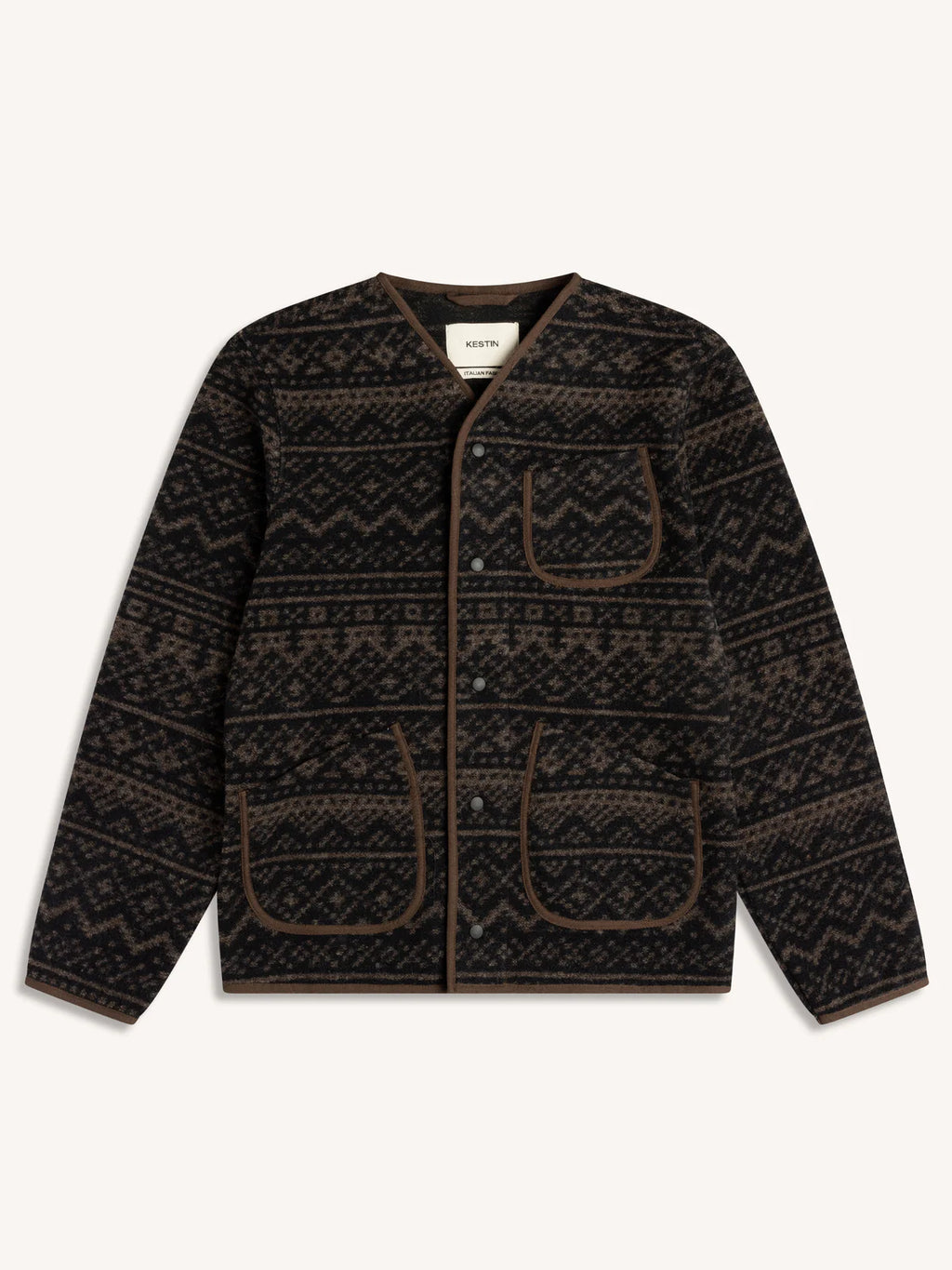 Neist Cardigan - Peat/Black Wool Fairisle