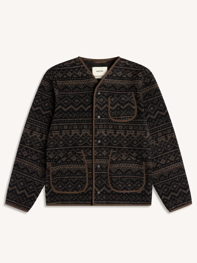 Neist Cardigan - Peat/Black Wool Fairisle