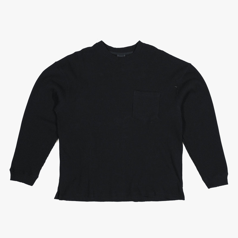 Oversized Waffle Pocket Tee 002 - Black - Lazy Sun