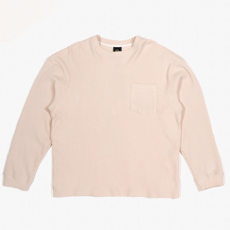 Oversized Waffle Pocket Tee 002 - Cream - Lazy Sun