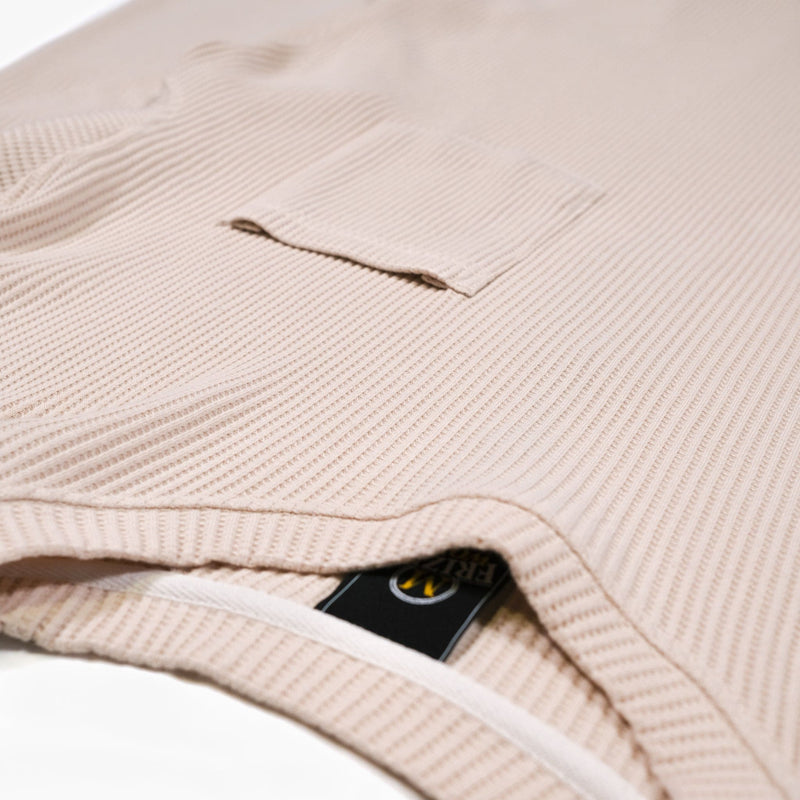 Oversized Waffle Pocket Tee 002 - Cream - Lazy Sun