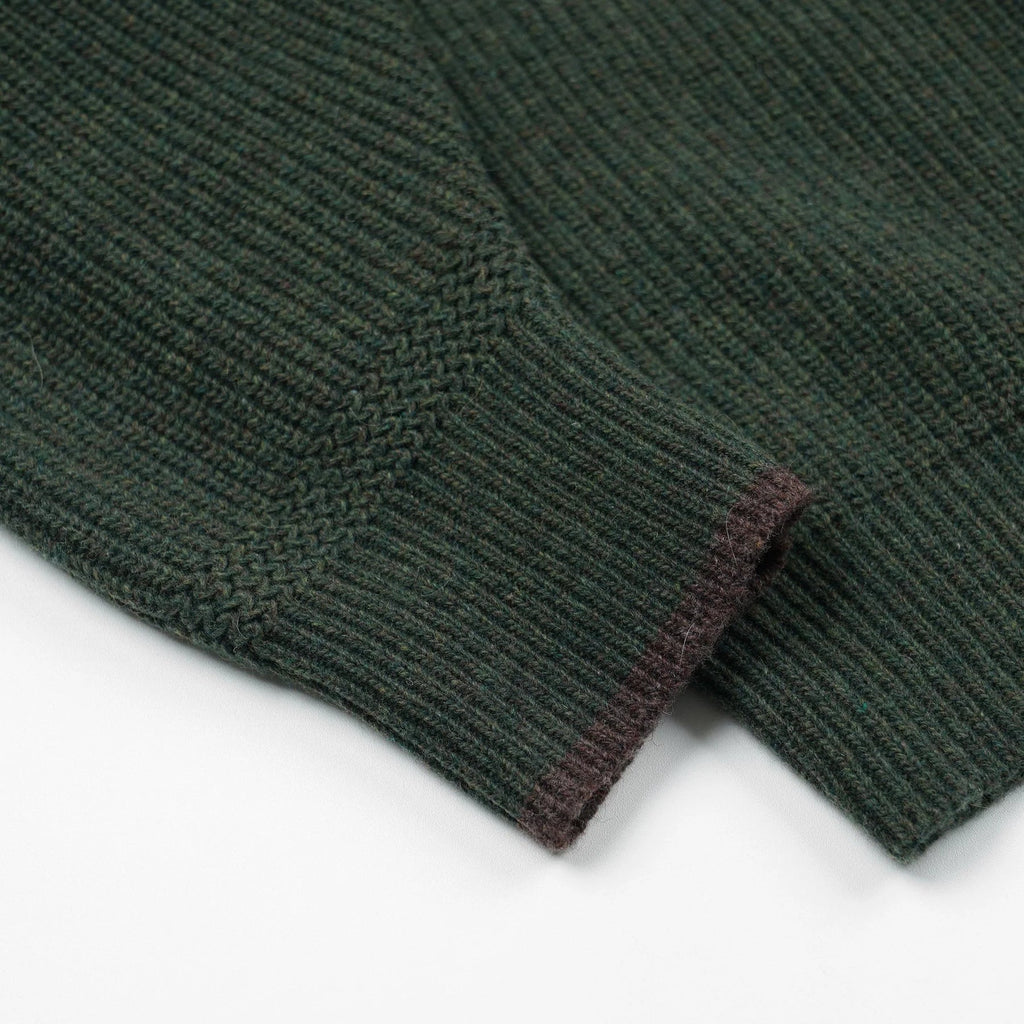 Patch Round Pullover Knit Sweater - Forest Green