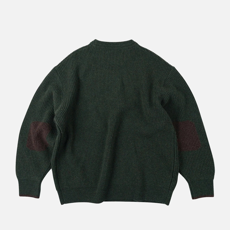 Patch Round Pullover Knit Sweater - Forest Green - Lazy Sun