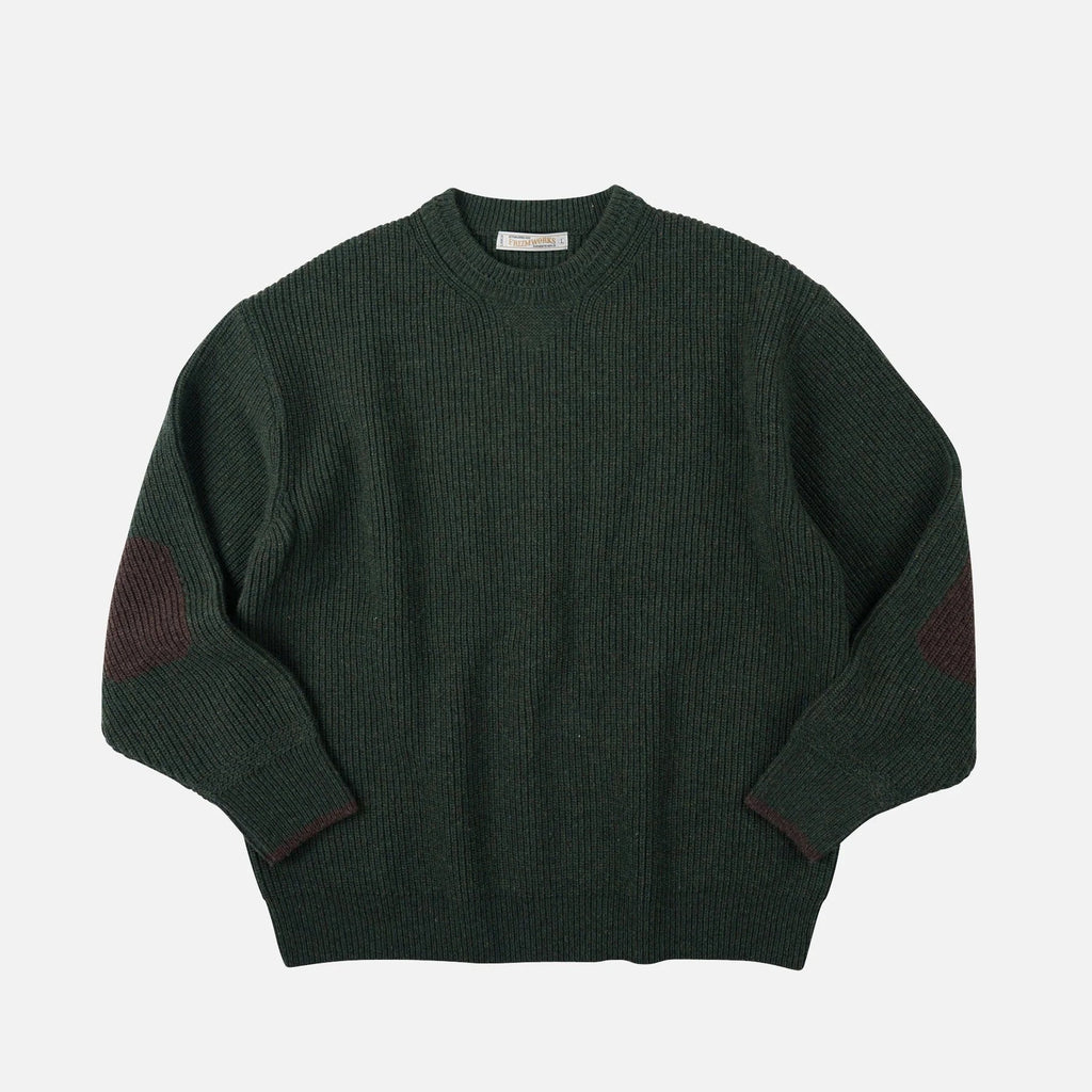 Patch Round Pullover Knit Sweater - Forest Green