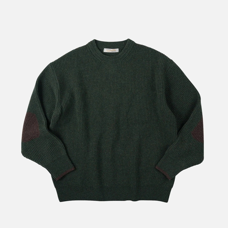 Patch Round Pullover Knit Sweater - Forest Green - Lazy Sun