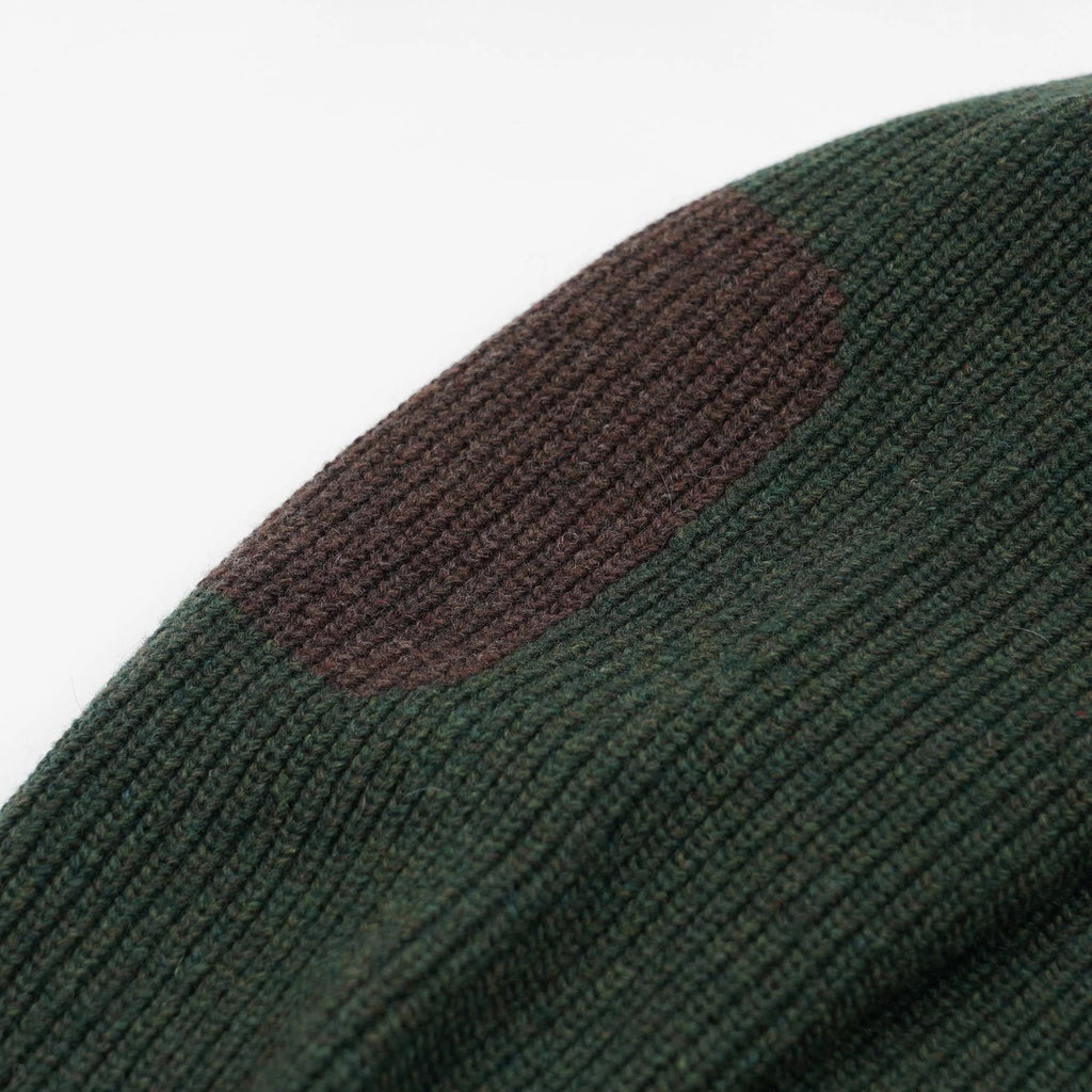 Patch Round Pullover Knit Sweater - Forest Green