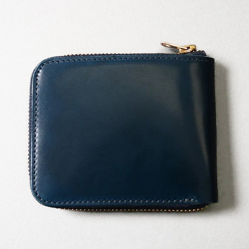 Shell Cordovan Round Zip Wallet - Navy - Lazy Sun