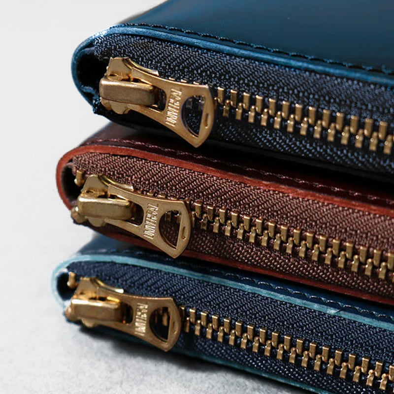 Shell Cordovan Round Zip Wallet - Navy - Lazy Sun