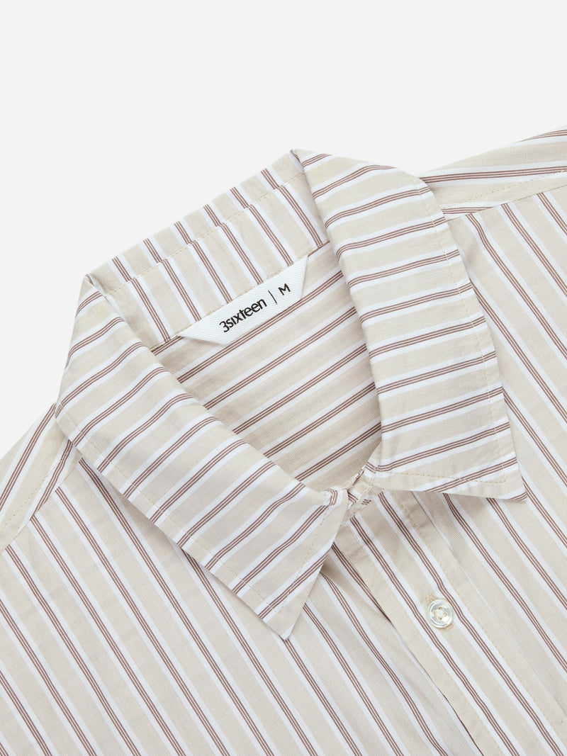 Short Sleeve Commuter Shirt - Tan Stripe - Lazy Sun