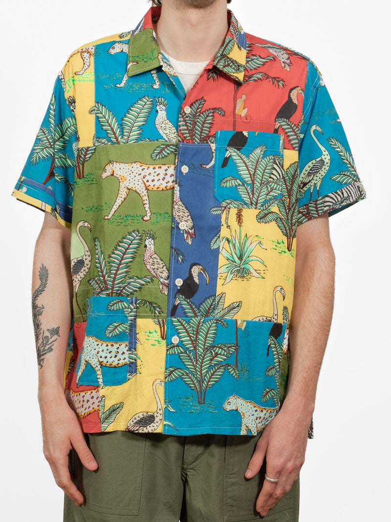 Camp Shirt - Multi Color Animal Patchwork - Lazy Sun