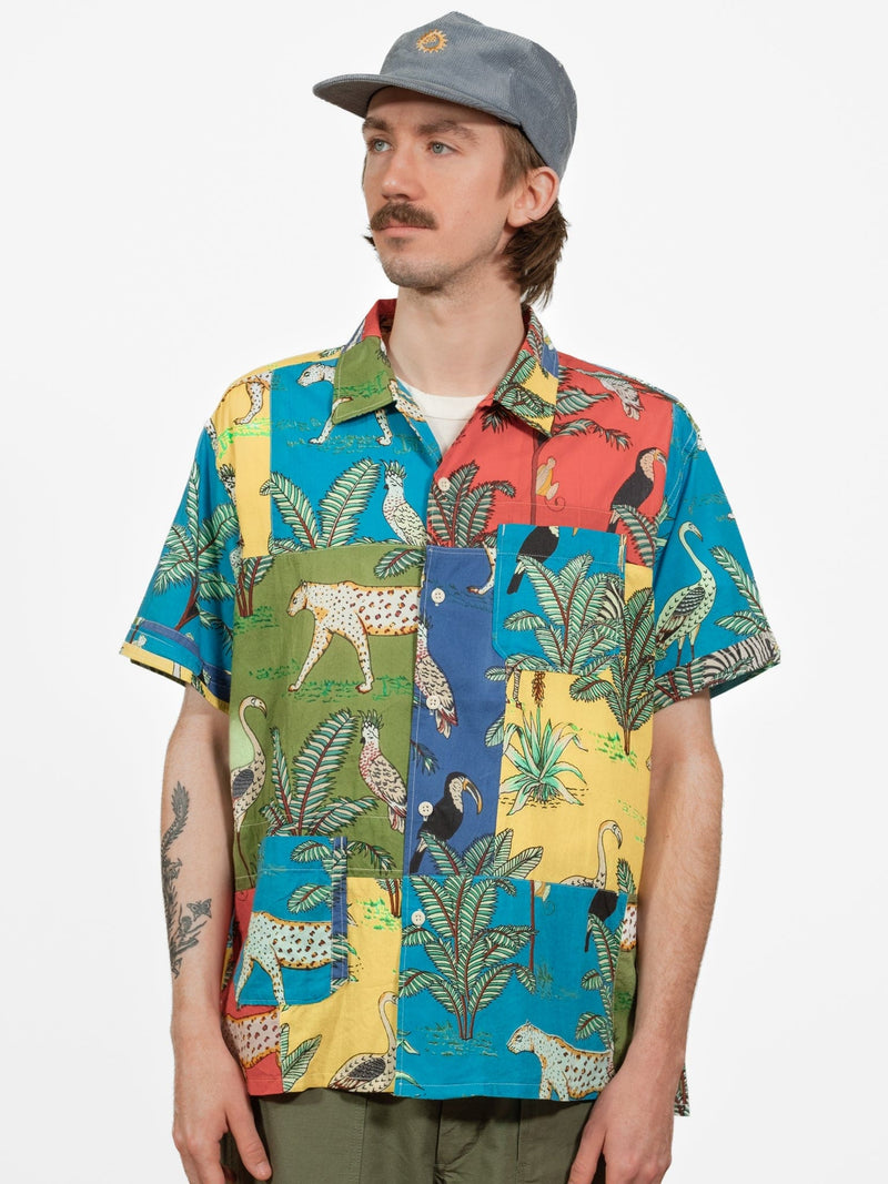Camp Shirt - Multi Color Animal Patchwork - Lazy Sun