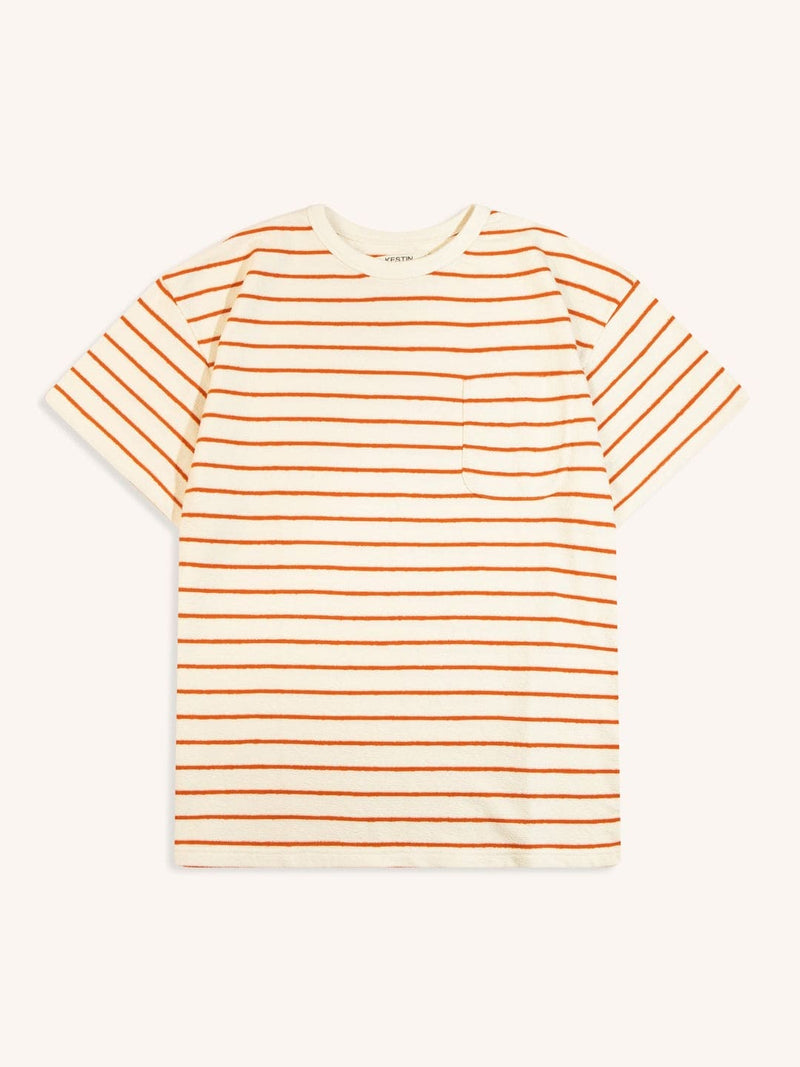 Fly Tee - Ecru / Tangerine Textured Stripe - Lazy Sun