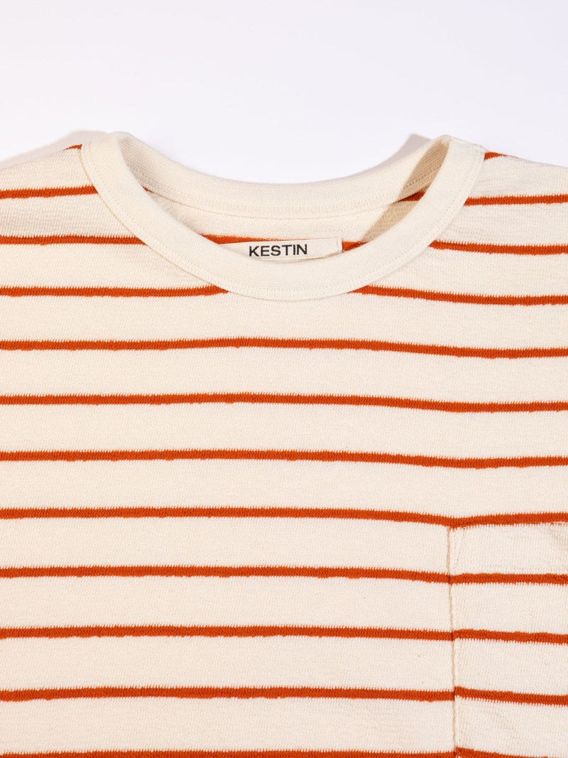 Fly Tee - Ecru / Tangerine Textured Stripe - Lazy Sun