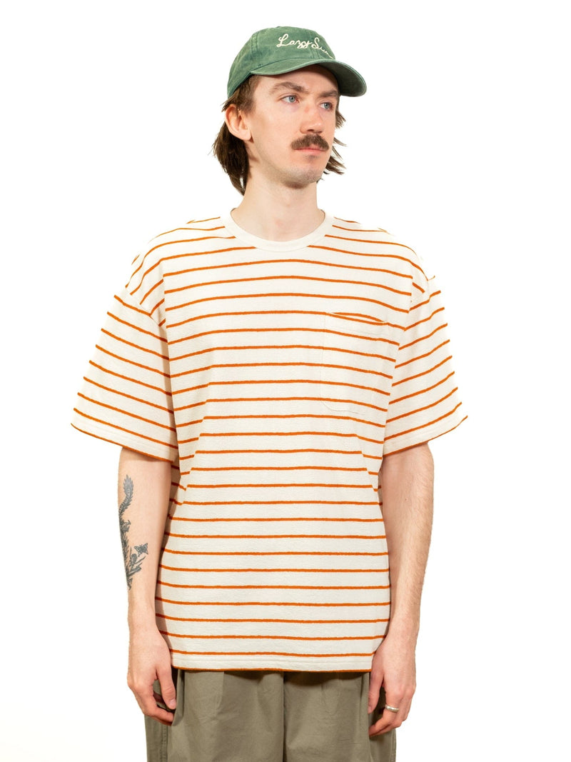 Fly Tee - Ecru / Tangerine Textured Stripe - Lazy Sun
