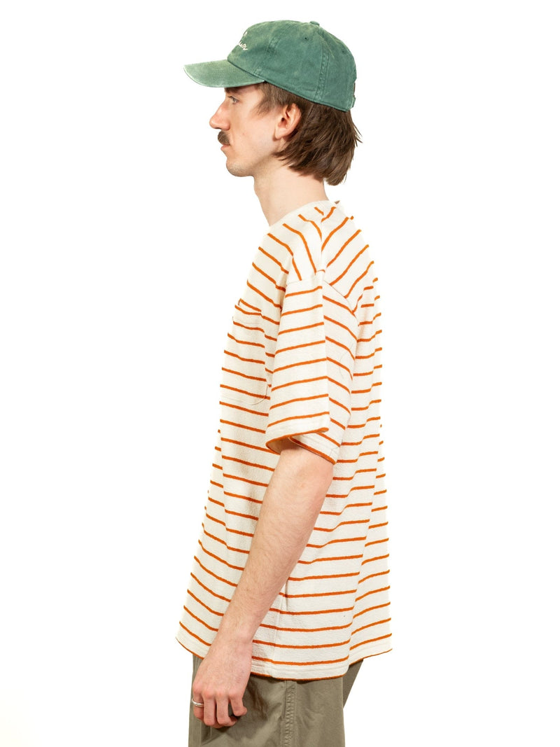 Fly Tee - Ecru / Tangerine Textured Stripe - Lazy Sun