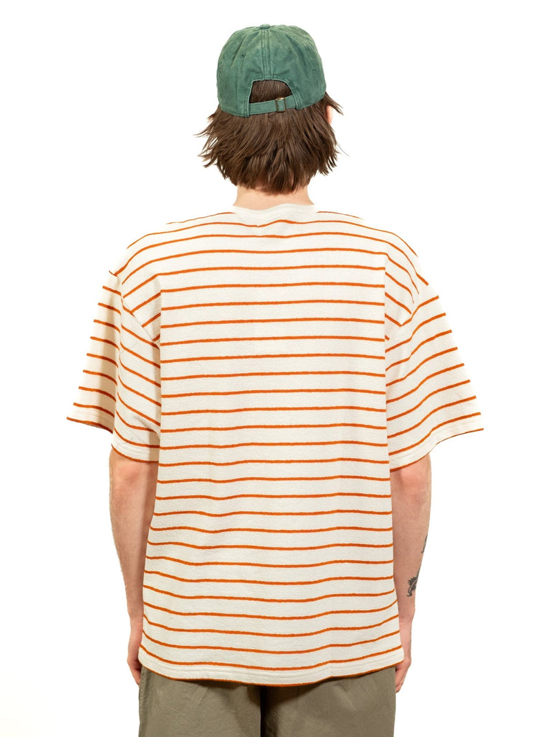 Fly Tee - Ecru / Tangerine Textured Stripe - Lazy Sun
