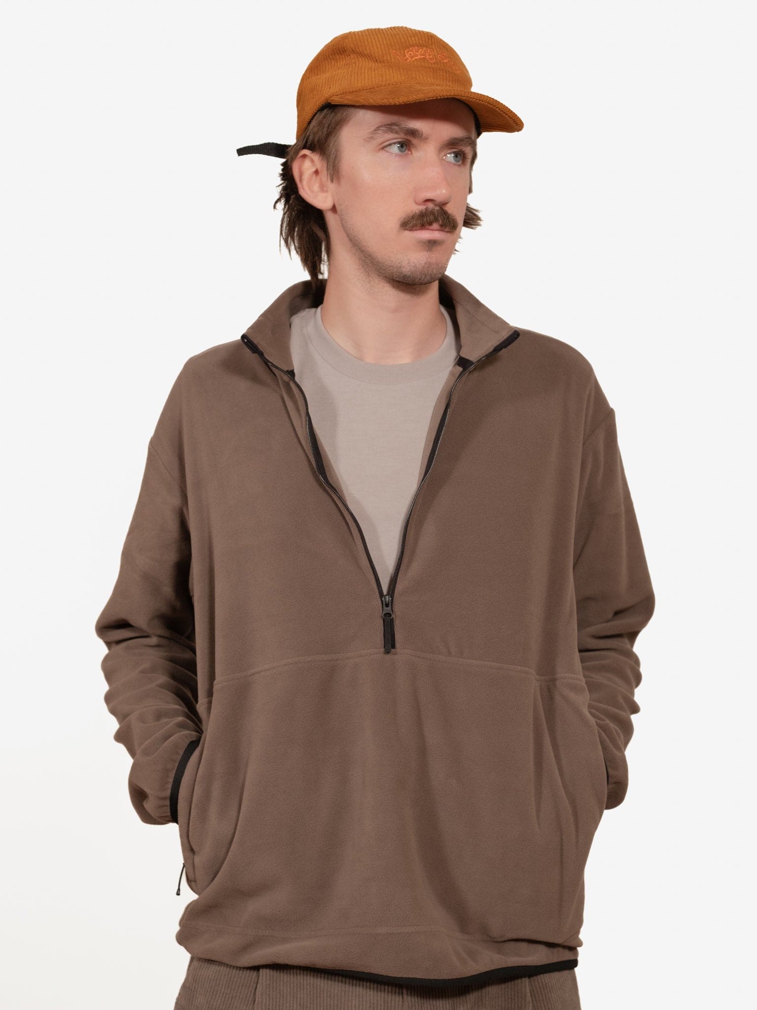 Polartec Microfleece Half Zip Pullover - Taupe Gray - Lazy Sun